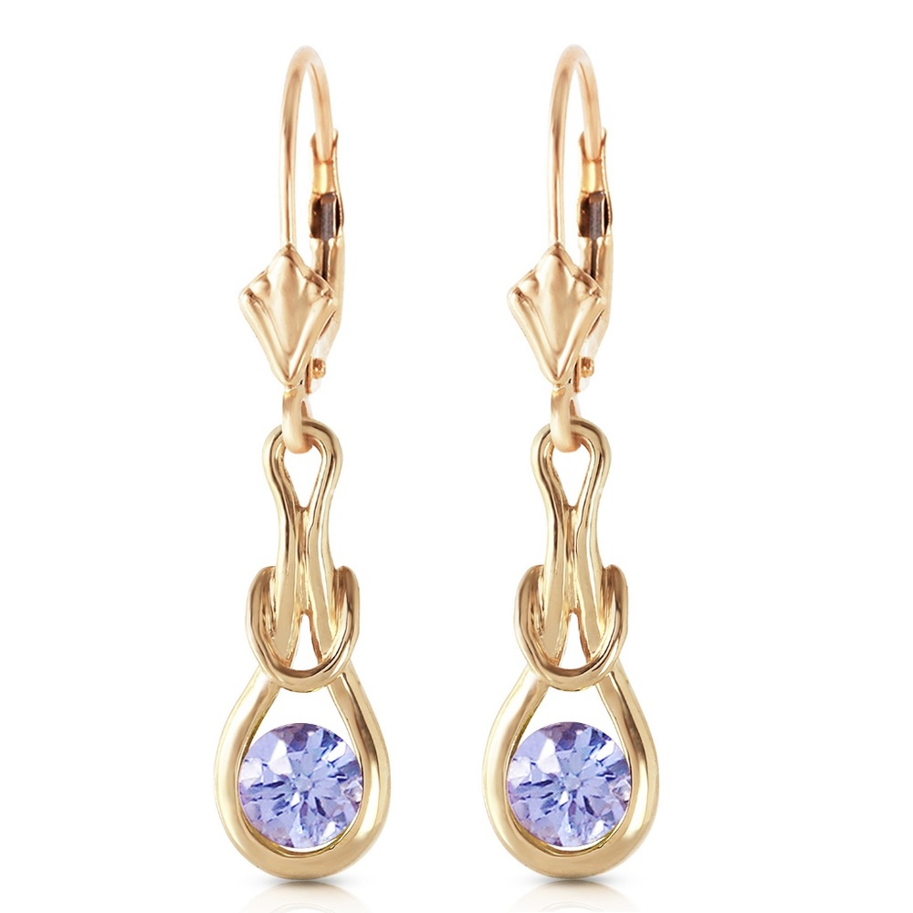 14K. GOLD LEVER BACK EARRINGS WITH NATURAL TANZANI - Picture 3 of 6
